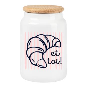 Croissant et toi - Boîte à biscuits avec couvercle en bois - blanc - Devant