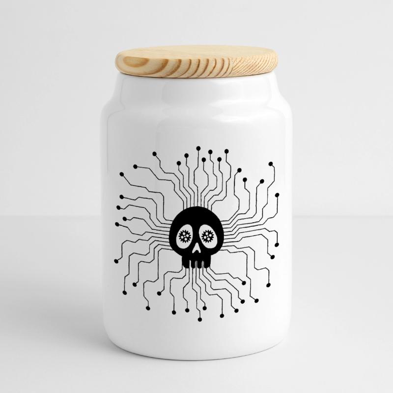 Microprocessor Skull (Black) Cookie Jar with Wooden Lid