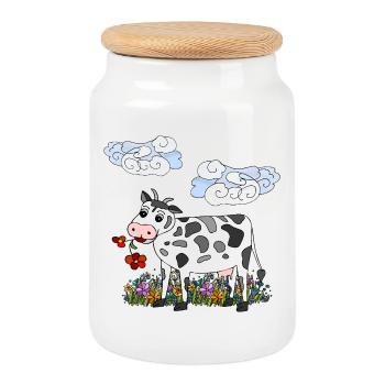 Cow - Cookie Jar with Wooden Lid - white - Front