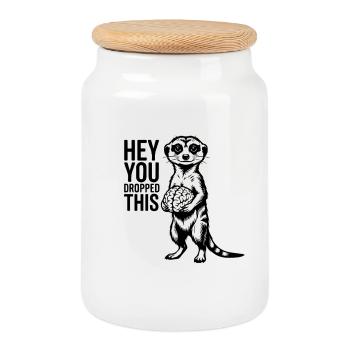 Cerveau de suricate Hé, tu as laissé tomber ça drôle. - Boîte à biscuits avec couvercle en bois - blanc - Devant
