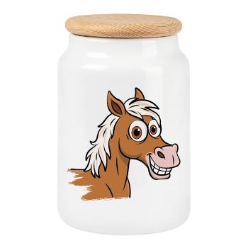 Un dessin cartoon d'un cheval Abou'Ourquob - Boîte à biscuits avec couvercle en bois - blanc - Devant