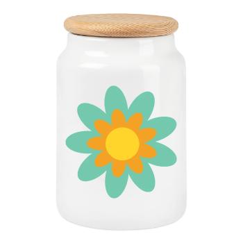 70er Jahre Blume Muster Hippie Geschenk - Keksdose mit Holzdeckel - Weiß - Vorne