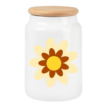 70er Jahre Blume Muster Hippie Geschenk - Keksdose mit Holzdeckel - Weiß - Vorne