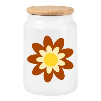 70er Jahre Blume Muster Hippie Geschenk - Keksdose mit Holzdeckel - Weiß - Vorne