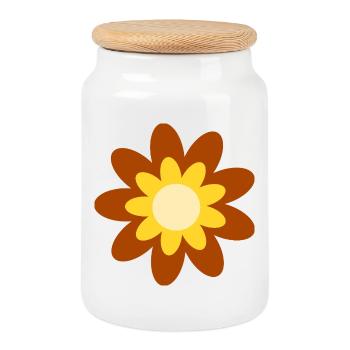 70s Flower Pattern Hippie Gift - Cookie Jar with Wooden Lid - white - Front