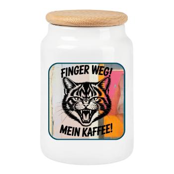 Finger Weg Mein Kaffee Katze - Keksdose mit Holzdeckel - Weiß - Vorne