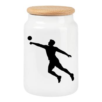 Faustballspielen Geschenkidee für der Ballsportler - Keksdose mit Holzdeckel - Weiß - Vorne