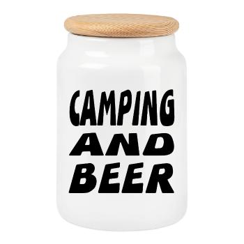 Camping - Cookie Jar with Wooden Lid - white - Front