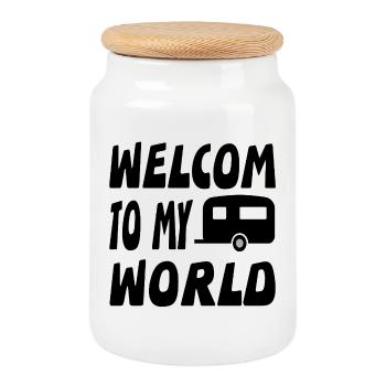 Camping - Cookie Jar with Wooden Lid - white - Front