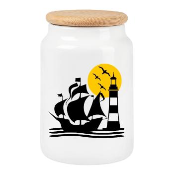Voile - Boîte à biscuits avec couvercle en bois - blanc - Devant
