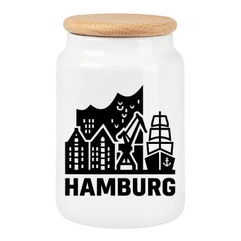 Hamburg Hansestadt Speicherstadt Hafen  - Keksdose mit Holzdeckel - Weiß - Vorne