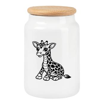 Cute baby giraffes - Cookie Jar with Wooden Lid - white - Front