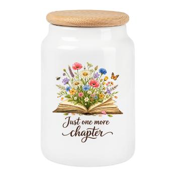 Just One More Chapter - Wildflower Book Art - Cookie Jar with Wooden Lid - white - Front