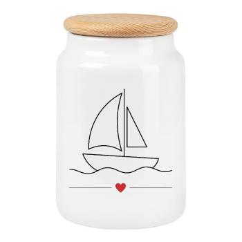 Bateau à moteur Bateau de sport - Boîte à biscuits avec couvercle en bois - blanc - Devant