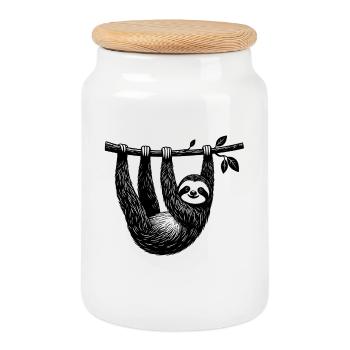 Sloth on a branch – Chill illustration - Cookie Jar with Wooden Lid - white - Front