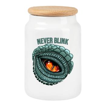 Œil de prédateur primal - NE JAMAIS CLIGNER DES YEUX - Boîte à biscuits avec couvercle en bois - blanc - Devant