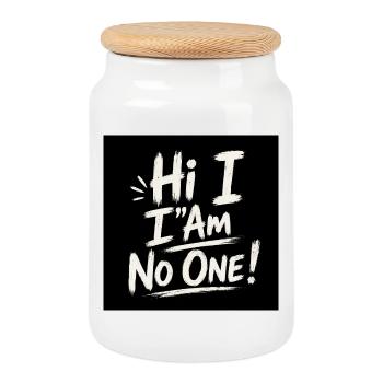 Hi I'm nobody - Cookie Jar with Wooden Lid - white - Front