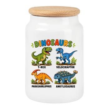 Dinosaurierarten lernen für Kinder - Keksdose mit Holzdeckel - Weiß - Vorne