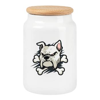 Angry Bulldog with Bone - Cookie Jar with Wooden Lid - white - Front