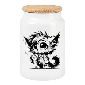 Big eyes, small cup, huge personality - Cookie Jar with Wooden Lid - white - Front