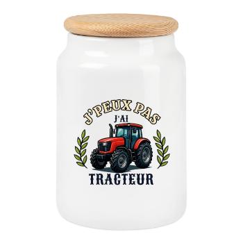 J'peux pas tracteur cartoon - Boîte à biscuits avec couvercle en bois - blanc - Devant
