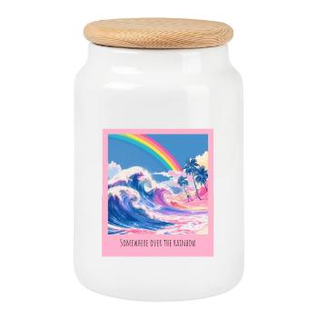 Rainbow Beach Rétro Wave - Boîte à biscuits avec couvercle en bois - blanc - Devant
