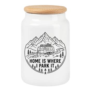 Home Is Where I Park It Vanlife Camping Design - Cookie Jar with Wooden Lid - white - Front