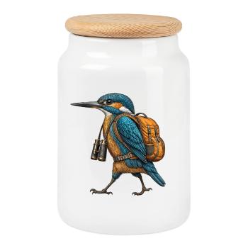 Kingfisher Explorer – Kupferstich eines Eisvägels - Keksdose mit Holzdeckel - Weiß - Vorne