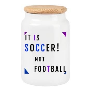 ES IST FUSSBALL, NICHT FUSSBALL – Fußball-Meme - Keksdose mit Holzdeckel - Weiß - Vorne