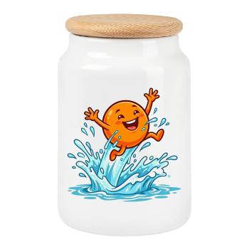 Vacances à la piscine à l’ambiance orange Orange Summer Vacation Ladies - Boîte à biscuits avec couvercle en bois - blanc - Devant