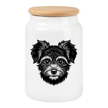 Cute Yorkiepoo - Cookie Jar with Wooden Lid - white - Front