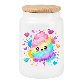 Rainbow Candy Cane Heart Happiness - Cookie Jar with Wooden Lid - white - Front