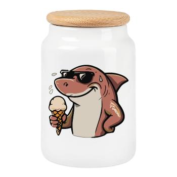 Sonnenbrillenhai mit Eiscreme - Cookie Jar with Wooden Lid - white - Front