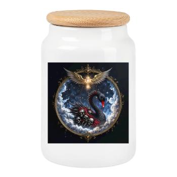 Swan of Souls with Dark Crown - Cookie Jar with Wooden Lid - white - Front