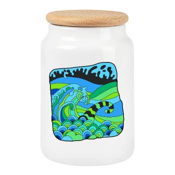 Green Deco Waves - Keksdose mit Holzdeckel - Weiß - Vorne