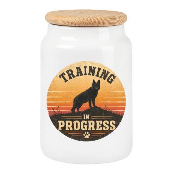 Training in Progress - Cookie Jar with Wooden Lid - white - Front
