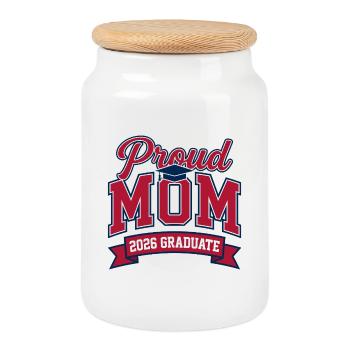 Proud Mom 2026 Graduate Varsity Arch - Cookie Jar with Wooden Lid - white - Front