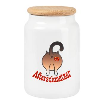 Afterschmatzer - Frecher Katzenpopo mit Kussmund  - Keksdose mit Holzdeckel - Weiß - Vorne