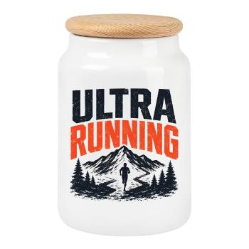 Ultra Running Mountain Trail Design - Cookie Jar with Wooden Lid - white - Front