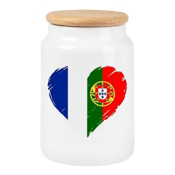 France Portugal Flag Heart - Cookie Jar with Wooden Lid - white - Front