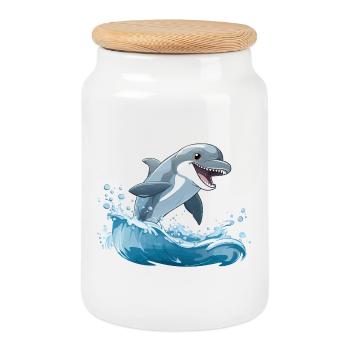 Wave Shark Surf Adventure - Cookie Jar with Wooden Lid - white - Front