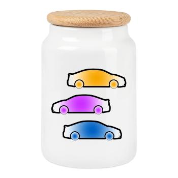 automobiles - Cookie Jar with Wooden Lid - white - Front