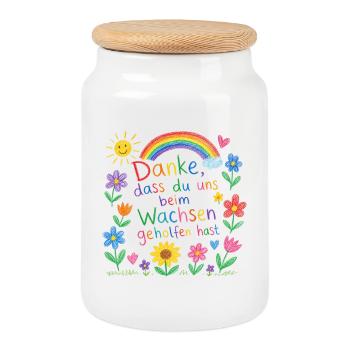 Danke dass du uns beim Wachsen geholfen hast! - Keksdose mit Holzdeckel - Weiß - Vorne