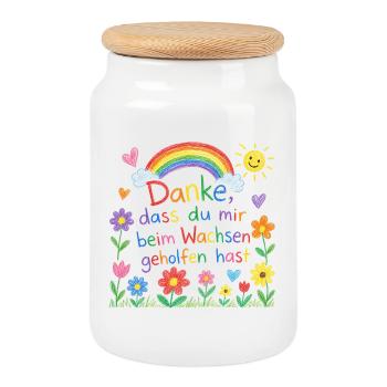 Danke dass du mir beim Wachsen geholfen hast! - Keksdose mit Holzdeckel - Weiß - Vorne