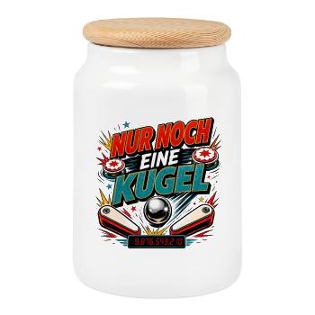 Nur noch eine Kugel – Pinball Retro Flipper - Keksdose mit Holzdeckel - Weiß - Vorne