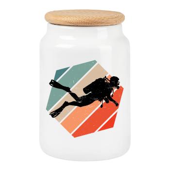Geschenkidee für eine Freediverin mit Scuba Diving - Keksdose mit Holzdeckel - Weiß - Vorne