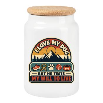 My Dog Tests My Will To Live - Cookie Jar with Wooden Lid - white - Front