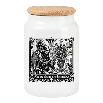 Chemise en forme de squelette squelette sombre en forme de dessin de lignes - Boîte à biscuits avec couvercle en bois - blanc - Devant