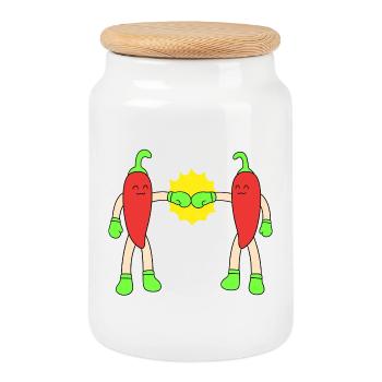 Coup de poing chili - Boîte à biscuits avec couvercle en bois - blanc - Devant