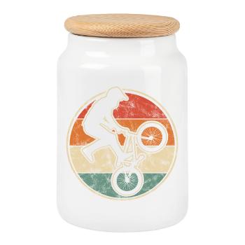 BMX Biker Trick Graphic in Vintage Style - Cookie Jar with Wooden Lid - white - Front